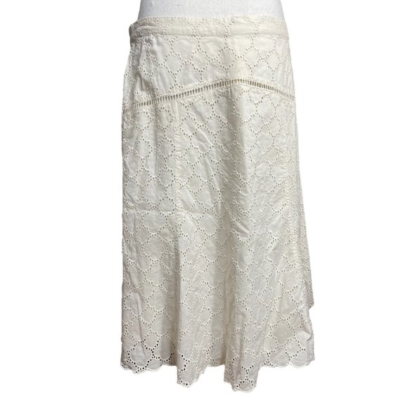100% Cotton Eyelet Skirt NEW 12 Knee Length Ivory Cream Scalloped Broderie Lace - Picture 6 of 15
